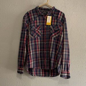 Nautica Men's Plaid Button-Down Shirt - Blue and Red